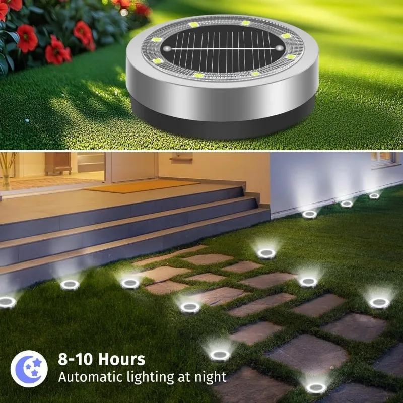 8/16 Sets Solar Ground Lights, Solar-Powered Path Lights, Automatic On/Off, Easy to Install, Warm White and Cool White Light