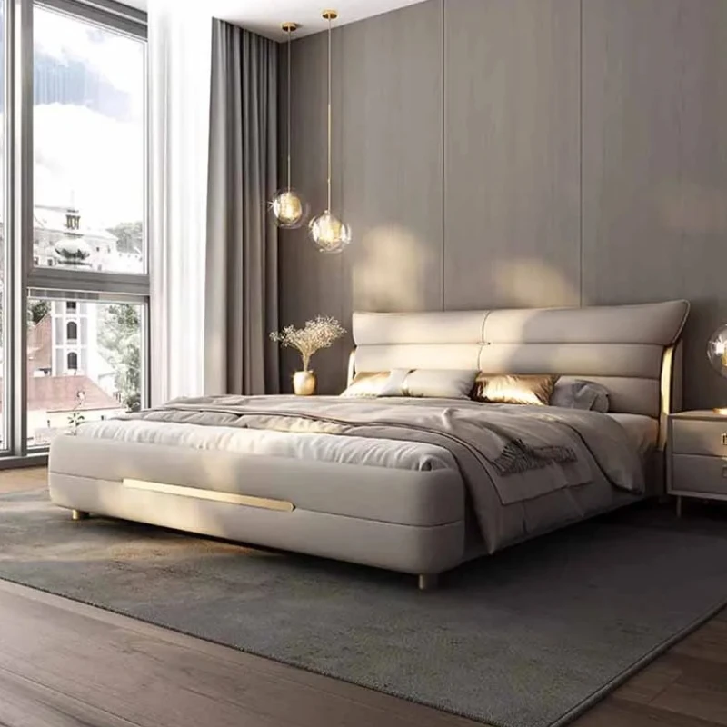 

Modern Simple Double Bed Headrest Storage Loft Queen Home Double Bed Full Size Floor Letto Matrimoniale Furniture For Bedroom