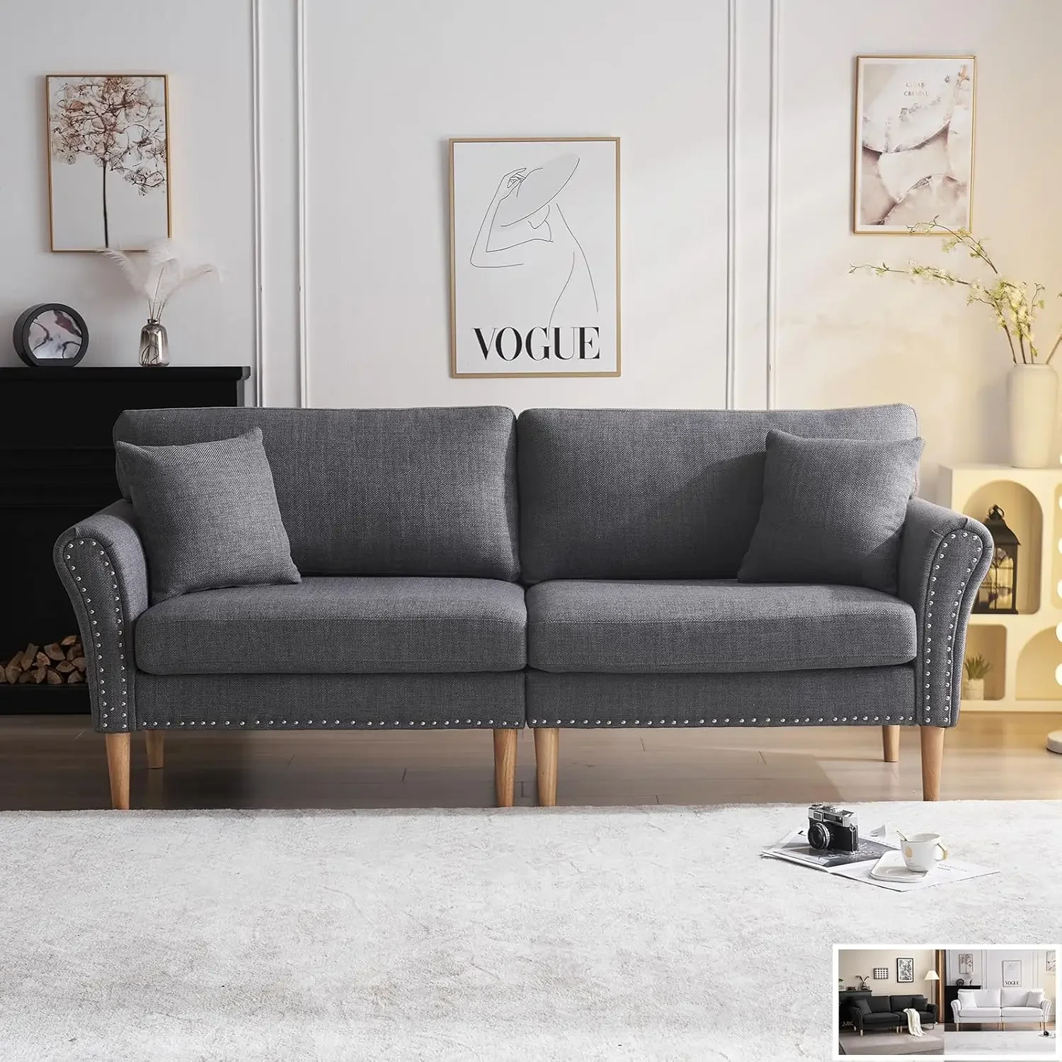 

83.5" Love Seat - 2-Seat Small Space Sofa, Comfy Burlap Couch with Copper Nails, Modern Loveseat for Living Room, Bedroom,Office