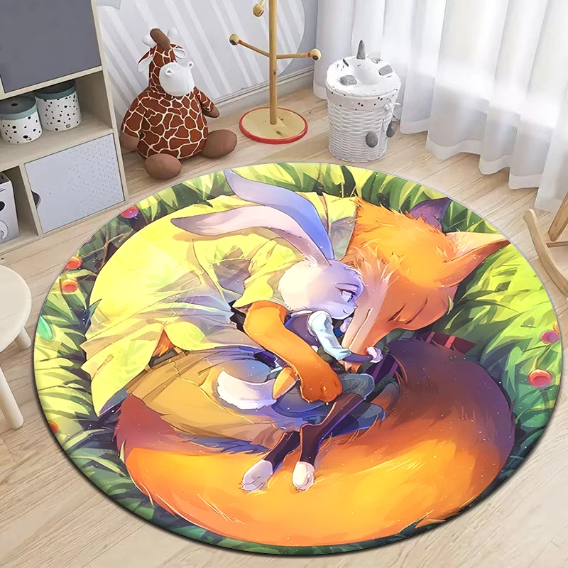 Zootopia Judy and Nick,Cute beauty Cartoon Printed HD Round Carpet.Bedroom,Balcony,Sofa,Beb,Chair Non-slip Mat.Gift,Picnic,Rug