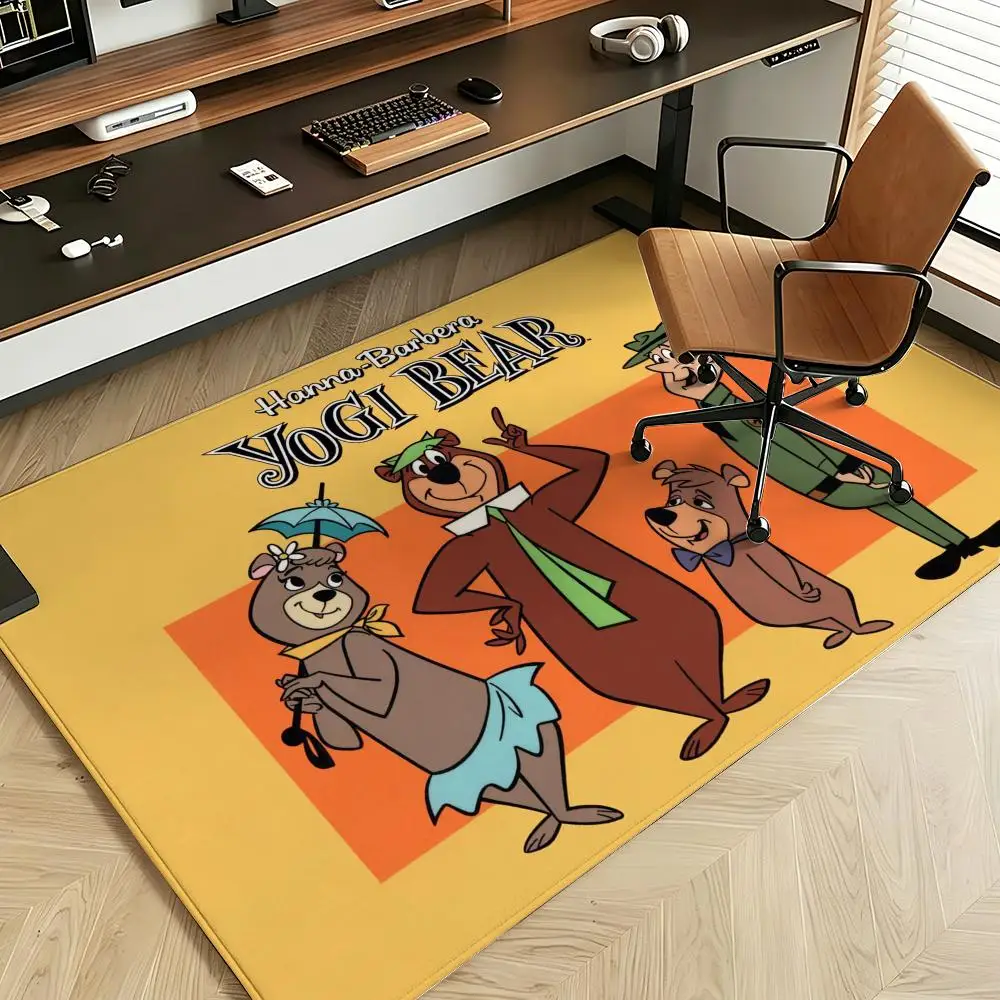 Alfombra de suelo de franela suave con diseño de dibujos animados Y-Yogi B-Bear, adecuada para entradas, salas de estar, dormitorios y baños