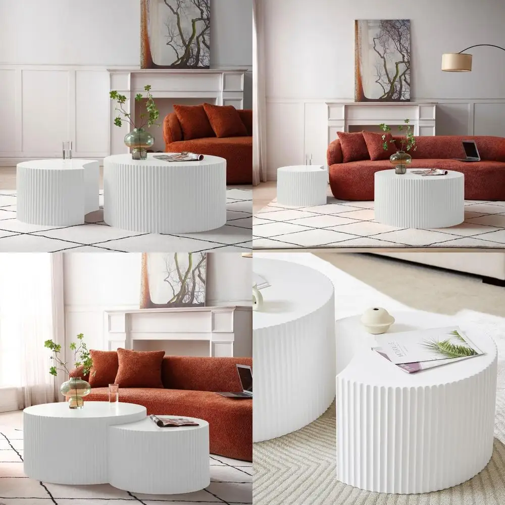 طاولات القهوة المتداخلة البيضاء الحديثة - مجموعة فريدة من نوعها مكونة من قطعتين للمساحات الصغيرة وغرفة المعيشة #1