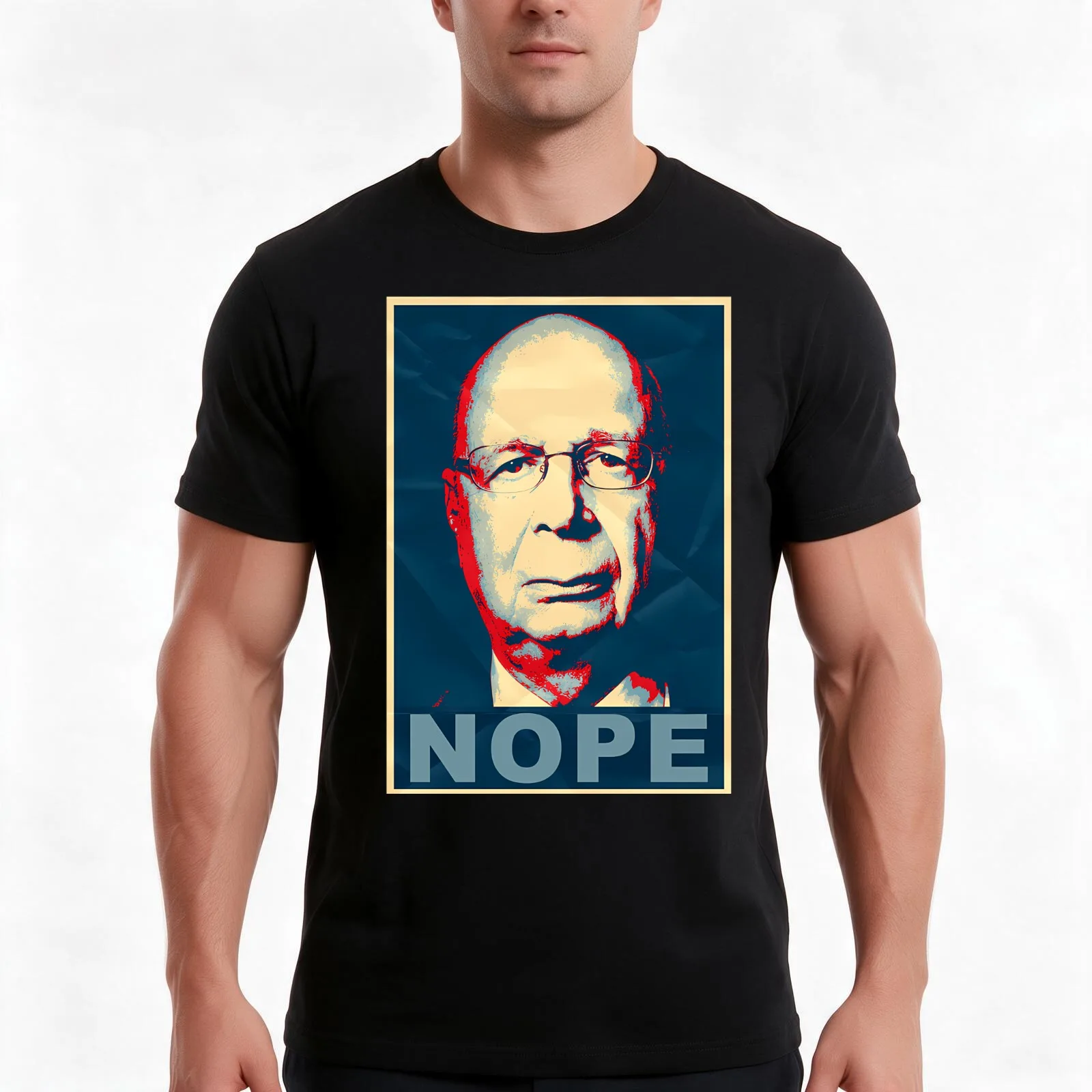 Klaus Schwab NOPE T-Shirt, Summer Casual Cotton Tee, Oversized Streetwear Tops, Vintage Graphic Print, Loose Fit Short Sleeve