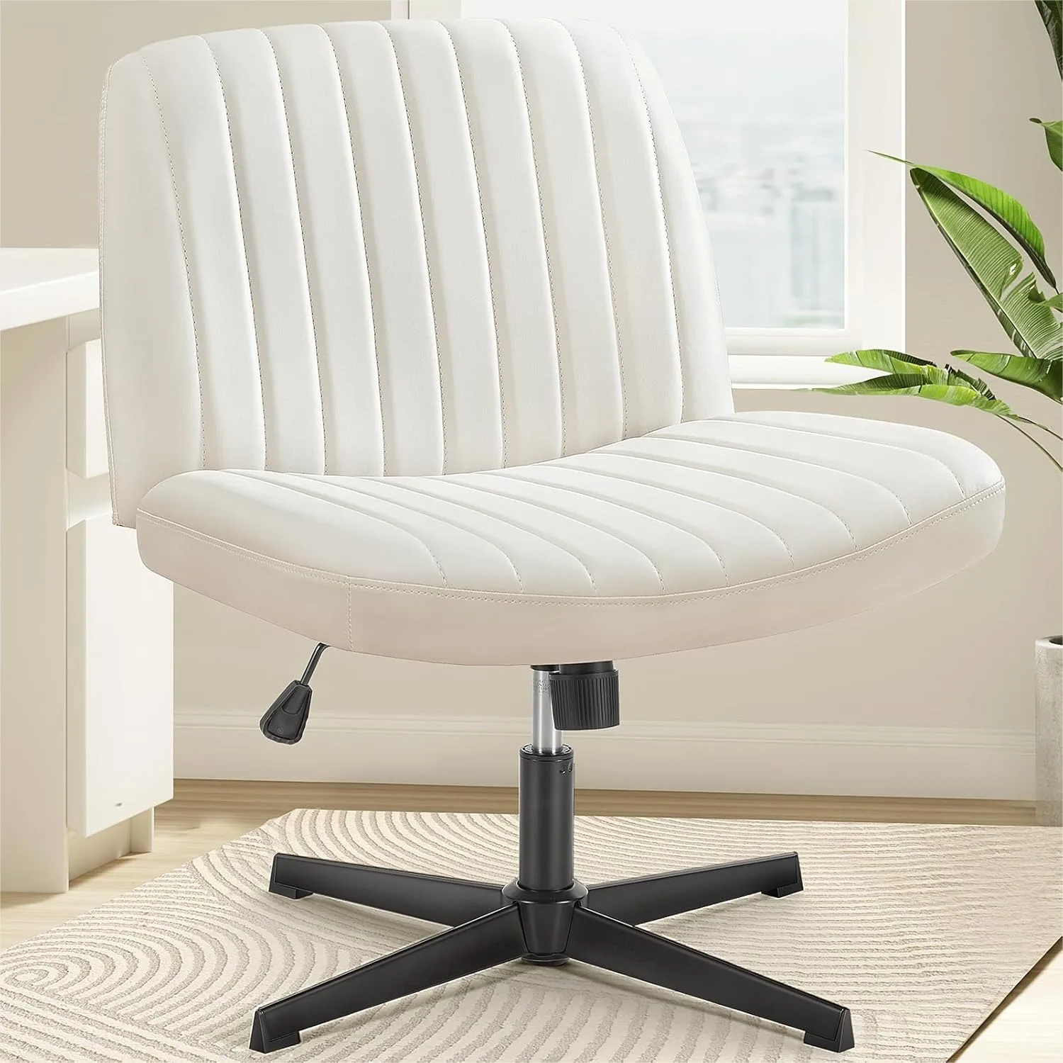 

Criss Cross Legged Chair Armless Wide Seat Height Adjustable Swivel Padded PU Leather Home Office Desk Chair for Bedroom