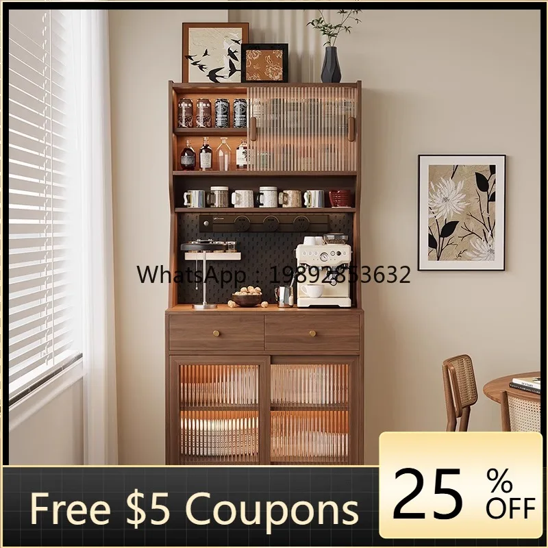 LYY Solid Wood Sideboard Living Room Coffee Cabinet Wall-Mounted Narrow Tall Cabinet Kitchen Integrated Storage Home Use