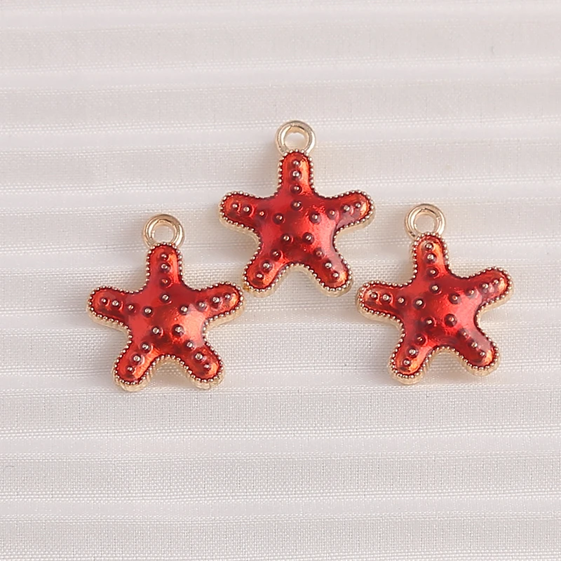 10 Stück 13x16mm Niedliche Emaille-Seestern-Anhänger für Schmuckherstellung, Ohrhänger, Halsketten, Armbänder, DIY-Bastelzubehör – Detail 4