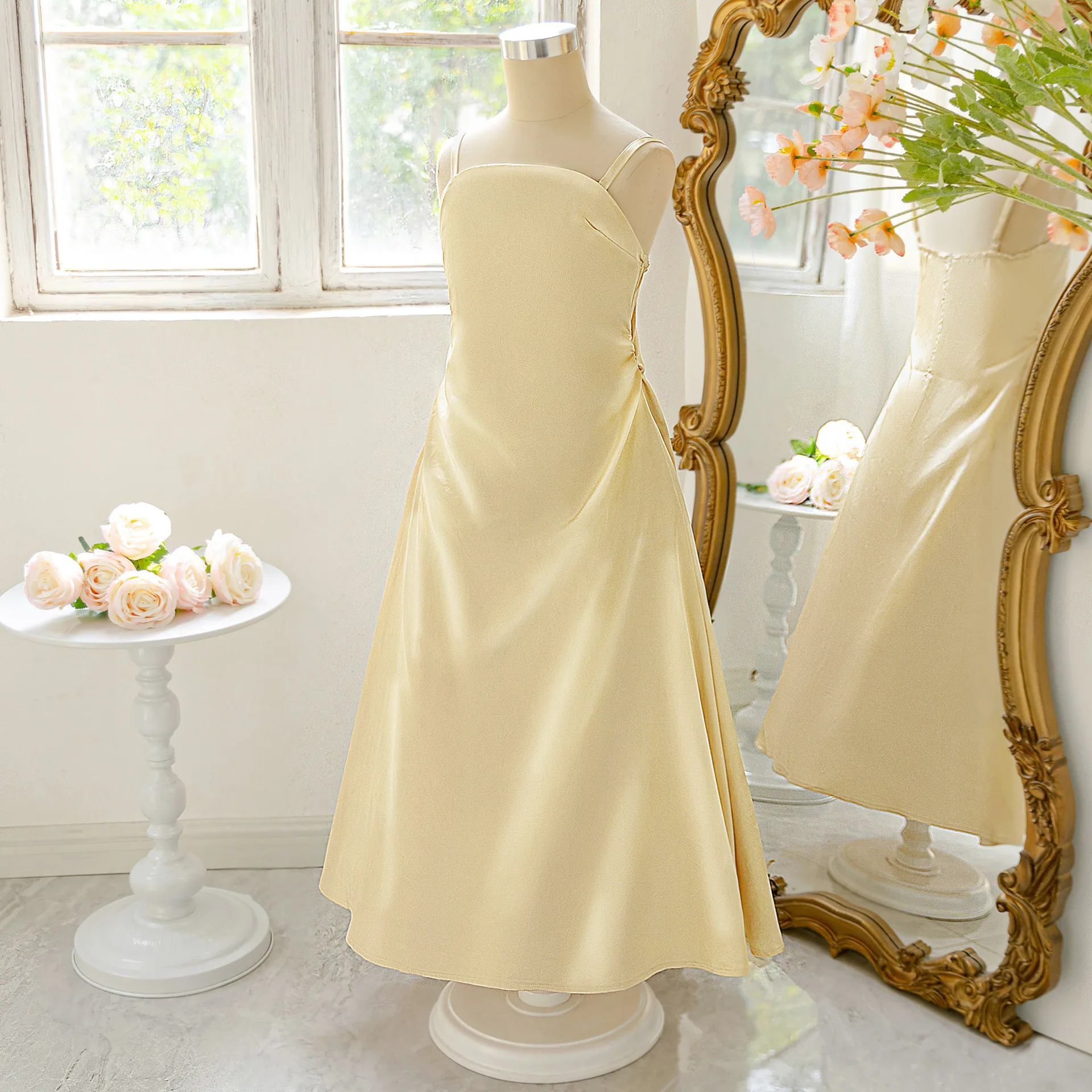 2025 Girls Strap Dresses Wedding Elegance Dress Girls Midi Ruffled backless dress Prom Gown Vestidos for 130-170cm 12year 13year