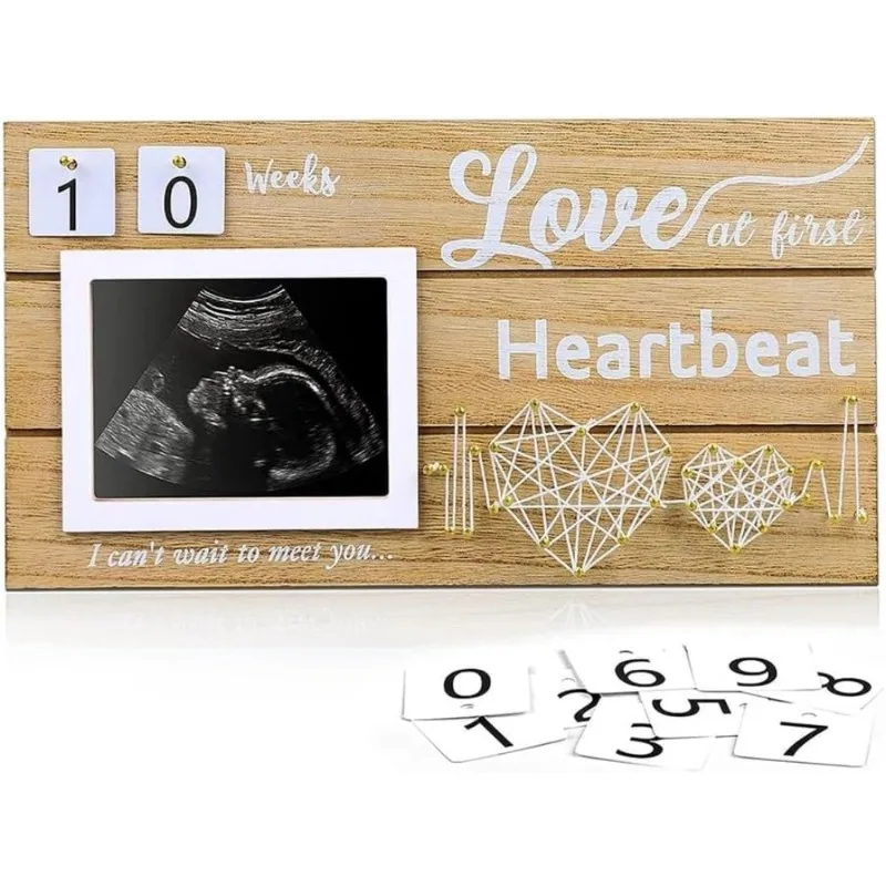 1Pc Wood Picture Frame, Baby Picture Frame, Picture Frame with Countdown Weeks & Sisal Rope, Gender Reveal for Expecting Parents, Baby Shower Gifts for Mom