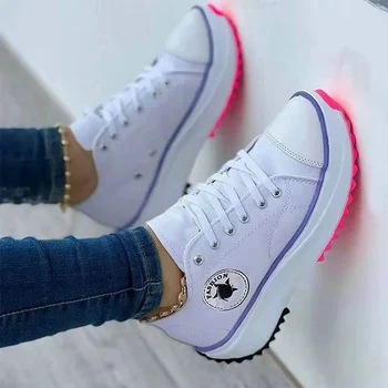 Frauen Gemusterte Leinwand Turnschuhe frauen Casual Schuhe 2025, Frühling Herbst Flache Spitze-up Schuhe Zapatillas Mujer Chaussure Femme
