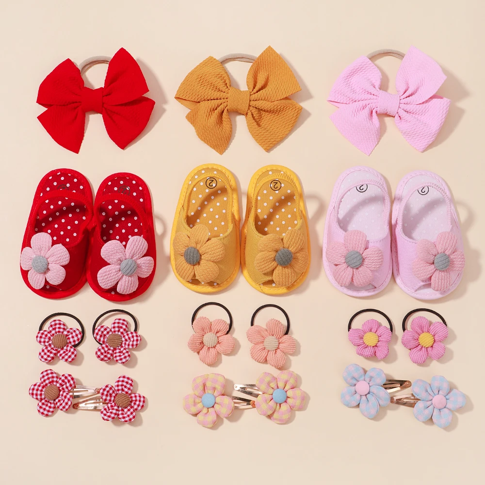 1 Set Newborn Flower Shoes Baby Hair Accessories Gift Sandals Hairpin Kids Headband Toddler Infant First Walker Girls Hair Ties