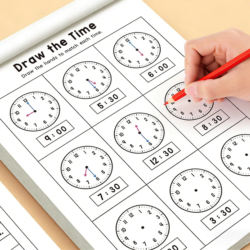 Math Clock Time Practice Book, Engaging Mathematical Literature, Books That Teach about Time, Arithmetic Textbooks, Suitable for Home or Educational Institutions, Paper-Based Products, Gifts for Birthdays, Easter, and Christmas