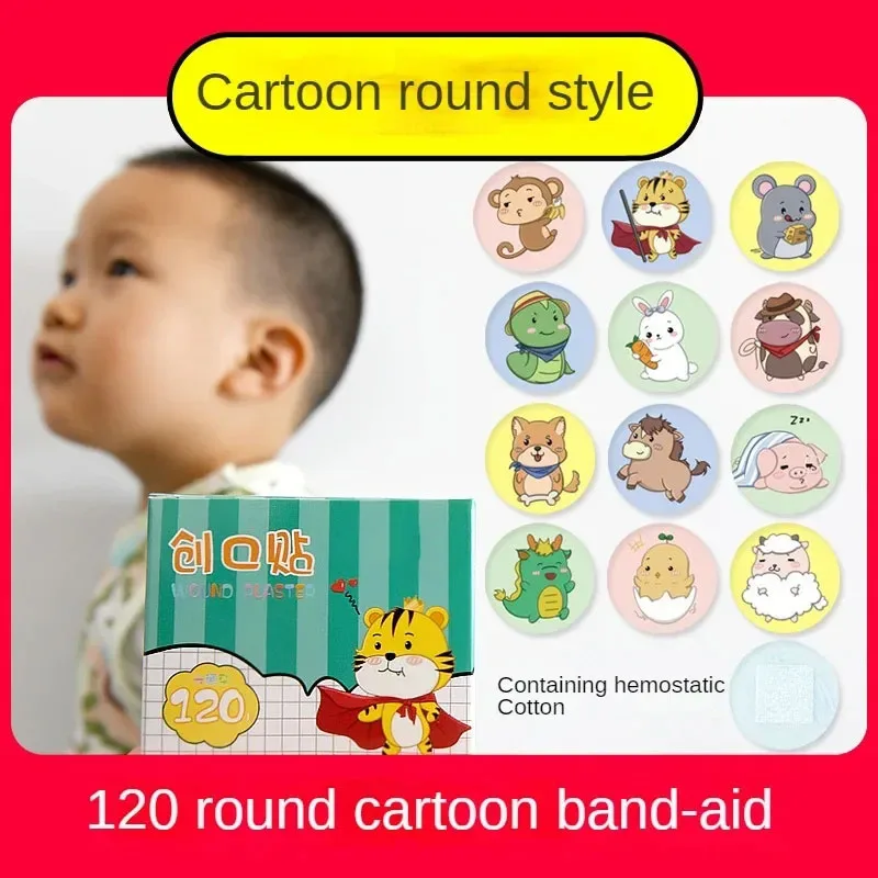 120/100pcs/suit Kids Cartoon Round Band-Aid Vaccine Syringe Injection Hole Patch Wound Waterproof Wound Protection Tape