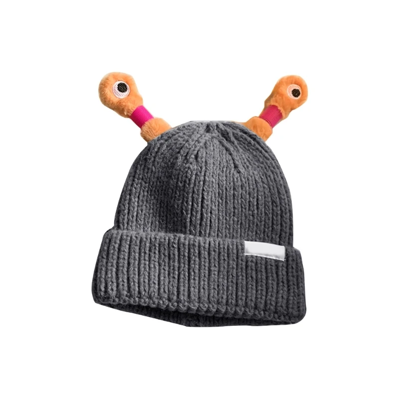 Cartoon Skull Hat for Adult with Glowing Antenna Winter Warm Beanie Lovely Pullover Hat for Teens Windproof Headdress