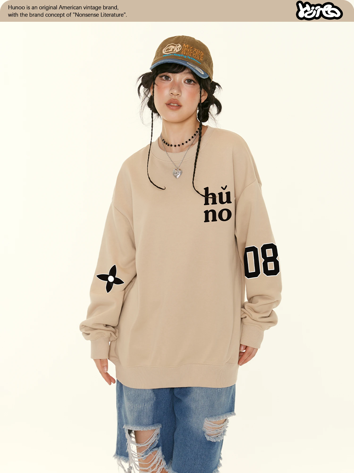 

Ho American Design Letter Print round Ne Sweatirt Women's Spor Casual Versatile Overhead irt Loose Fit Long Sve