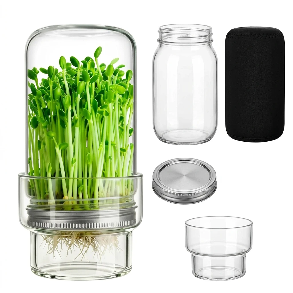 Seed Sprouting Kit Hydroponic Germination Jar for Home Gardening Educational Plant Growing System with Drip Tray Durable Local