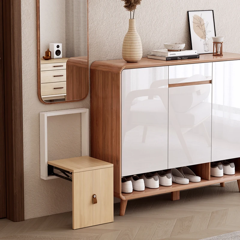 Simple Foldable Wall Mounted Shoe Bench Ultra Thin Stool for Entryway Space Saving Folding Chairs