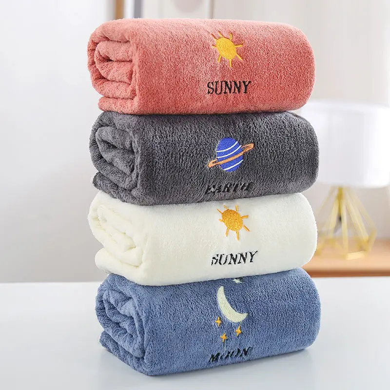 

Embroidery Soft Microfiber Fabric Bath Towels Cotton Solid Color Quick Dry Wash Towel Comfortable Strong Water Absorption Towel