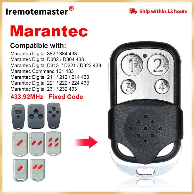 For MARANTEC Digital 382 384 D302 D304 D313 D321 211 212 214 Garage Door Remote Control Gate Command 433MHz Fixed Code