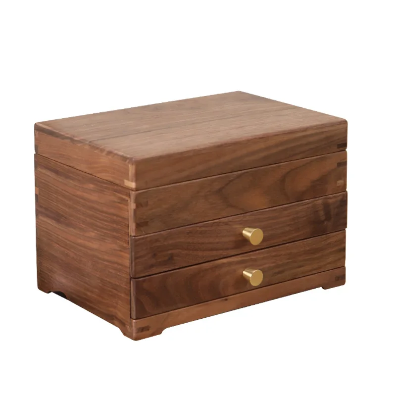 Dark Brown Three-layer Storage Boutique Light  Wedding Birthday Gift Jewelry Box