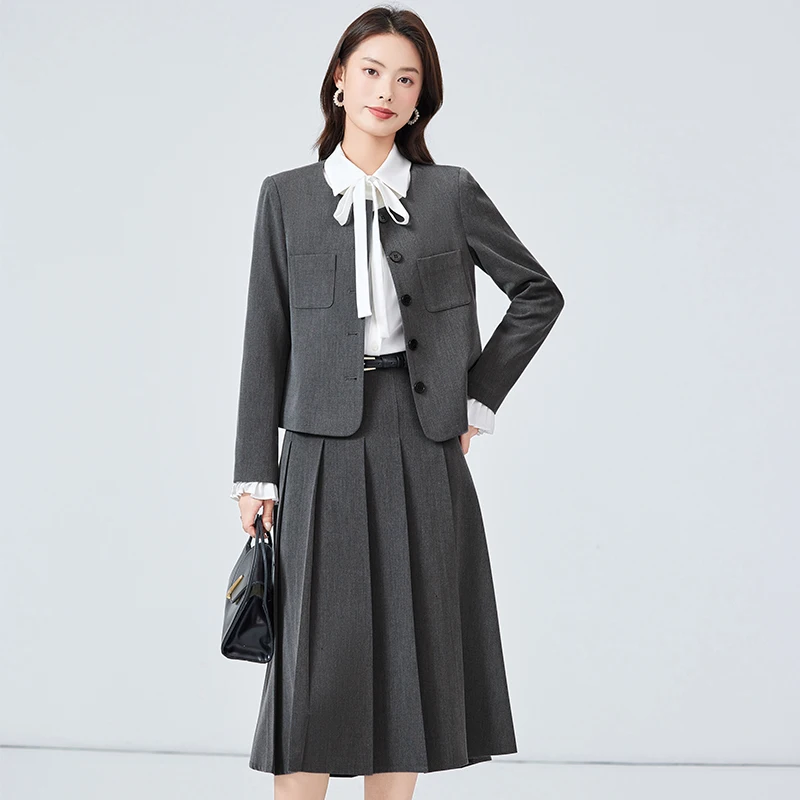 ZJYT Autumn Fashion Women\'s Two Piece Set Long Sleeve Jacket with Skirt Korean Style Blazer Suits Office Work Outfit Dress Sets