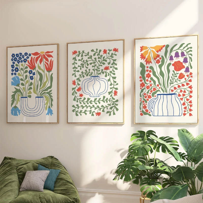 Home Decor Vase - Conjunto de 3 Quadros em Tela