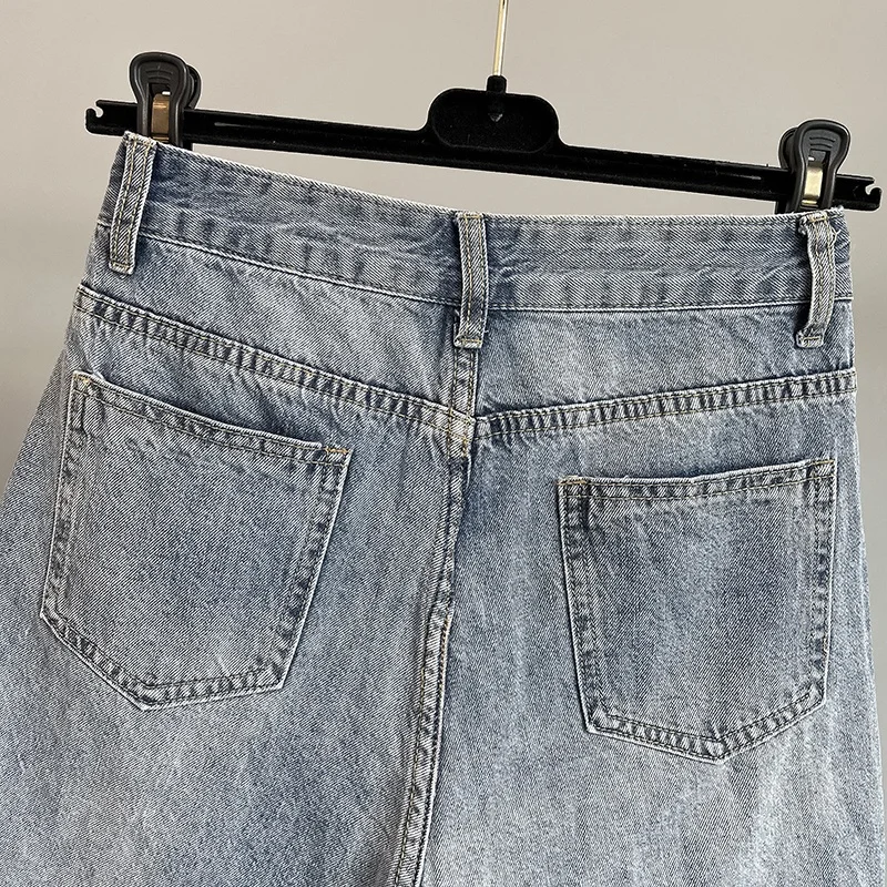 

Summer New High Waist Five-Quarter Flared Jeans Women's Trendy Character Embroidery Hole Sequin Tassel orts Casual Denim