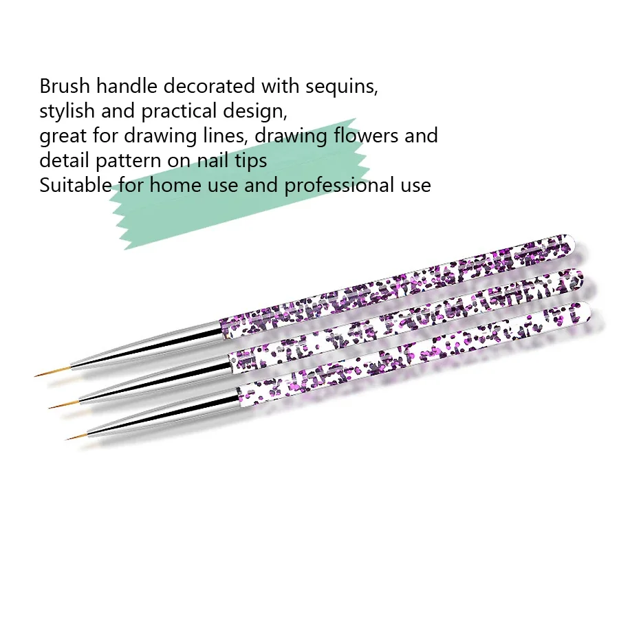3Pcs Nail Art Brush Set Liner for Flower Design Gel Polish Fine Detailing DIY Manicure Decoration Tool Kit