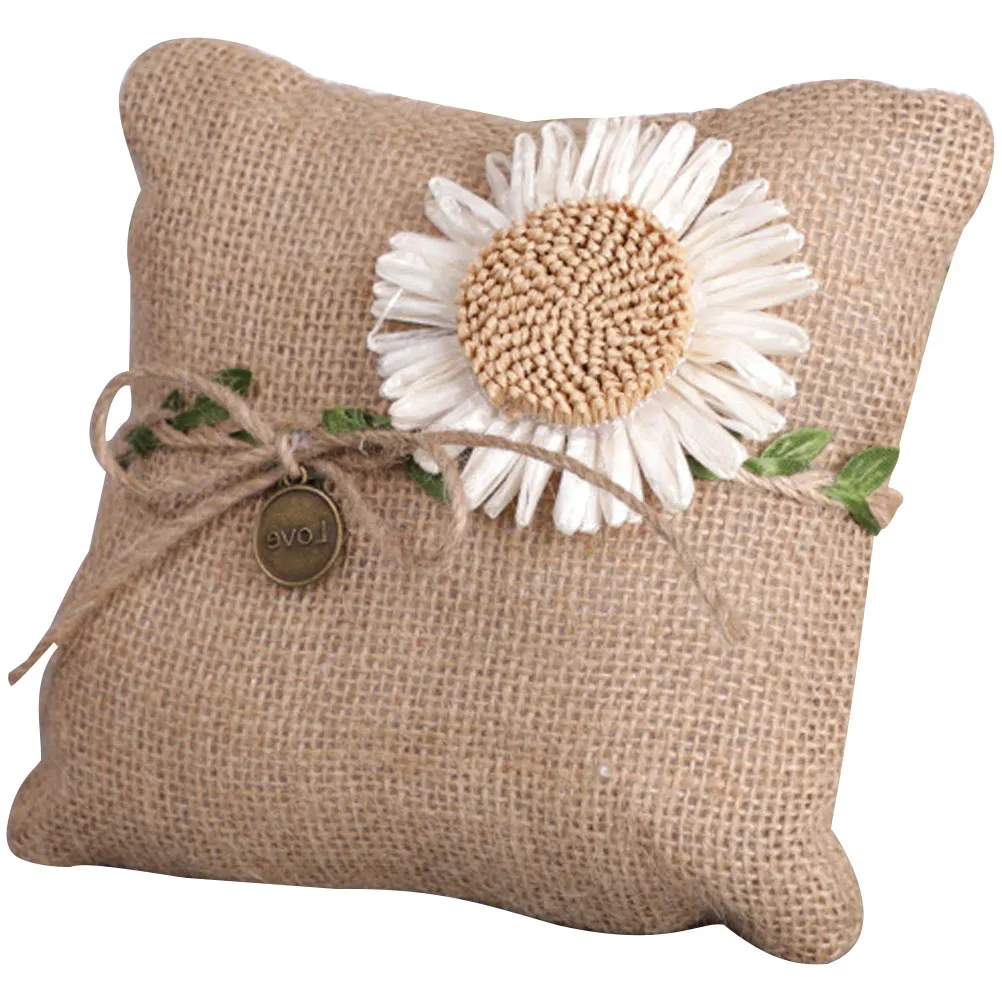 

Rustic Cotton Daisy Square Ring Pillow for Wedding Wedding Supplies Ceremony Decorations Bridal Party Supplies