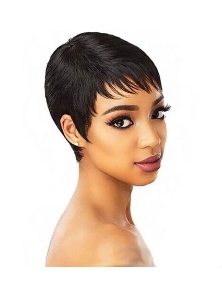 Perruque Pixie courte ondulée en couches de cheveux humains coupe garçon perruques de cheveux humains courts pour les femmes noires perruques de cheveux brésiliens fabriquées à la Machine en vente