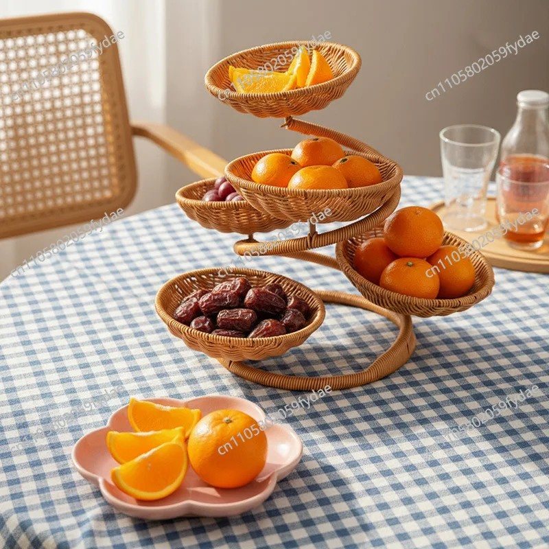 

Многослойная плетеная корзина для фруктов ручной работы, трехъярусная корзина из искусственного ротанга для ресторана и дома, для сухофруктов и закусок, ротанговая тарелка, корзина для закусок.