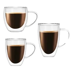 Double Layer Transparent Glass Cup Heat Resistant With Handle Coffee Milk Juice Water Cup