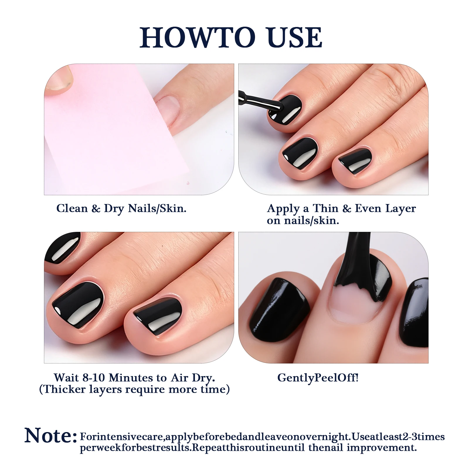 قناع أظافر جديد للتنظيف/الترطيب والإنقاذ من 3 إلى 8 دقائق طبقة أظافر سوداء قابلة للتقشير 12 مللي للعناية بالأظافر زيت مغذي