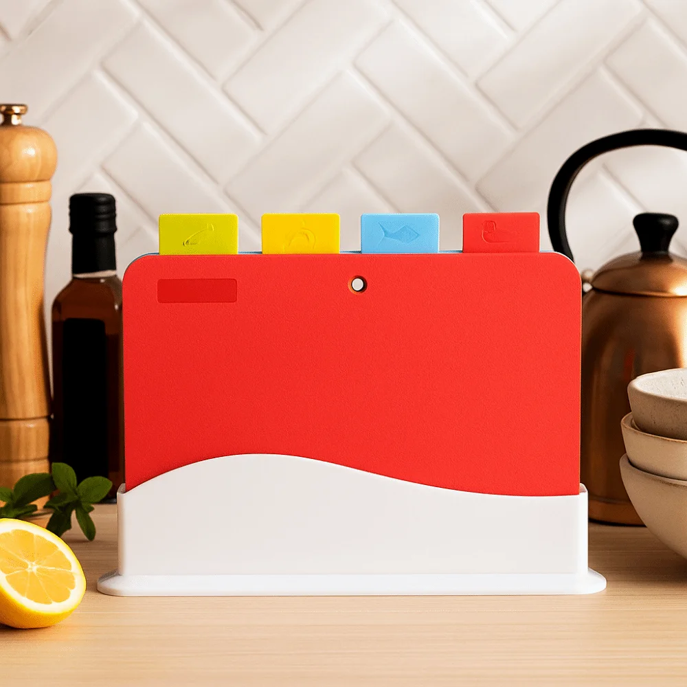 

Color Coded Chopping Board Set Non-Slip Plastic Color Coded Board Set Hygienic with Storage Case Cutting Board Set