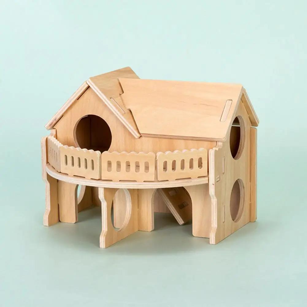 Hamster Villa Double Layer Harmless Pet Toy Solid Wood Dwarf Hamsters Climbing Play Hut Chews Toy for Home Hamster Hideout Hut