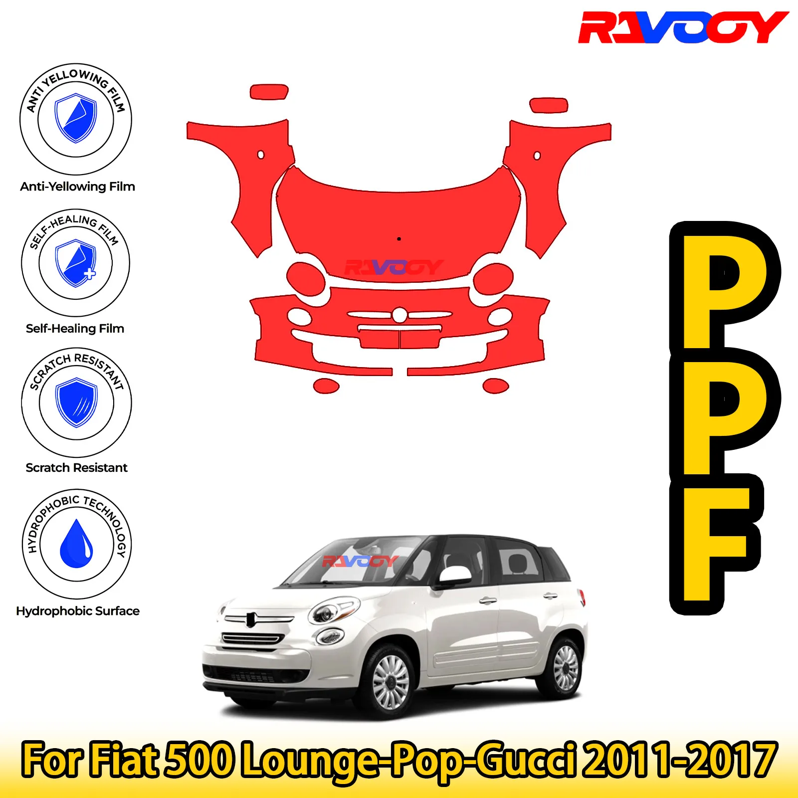 

For Fiat 500 Lounge-Pop-Gucci 2011-2017 Glossy Matte Black Precut front PPF Kit Paint Protection Film