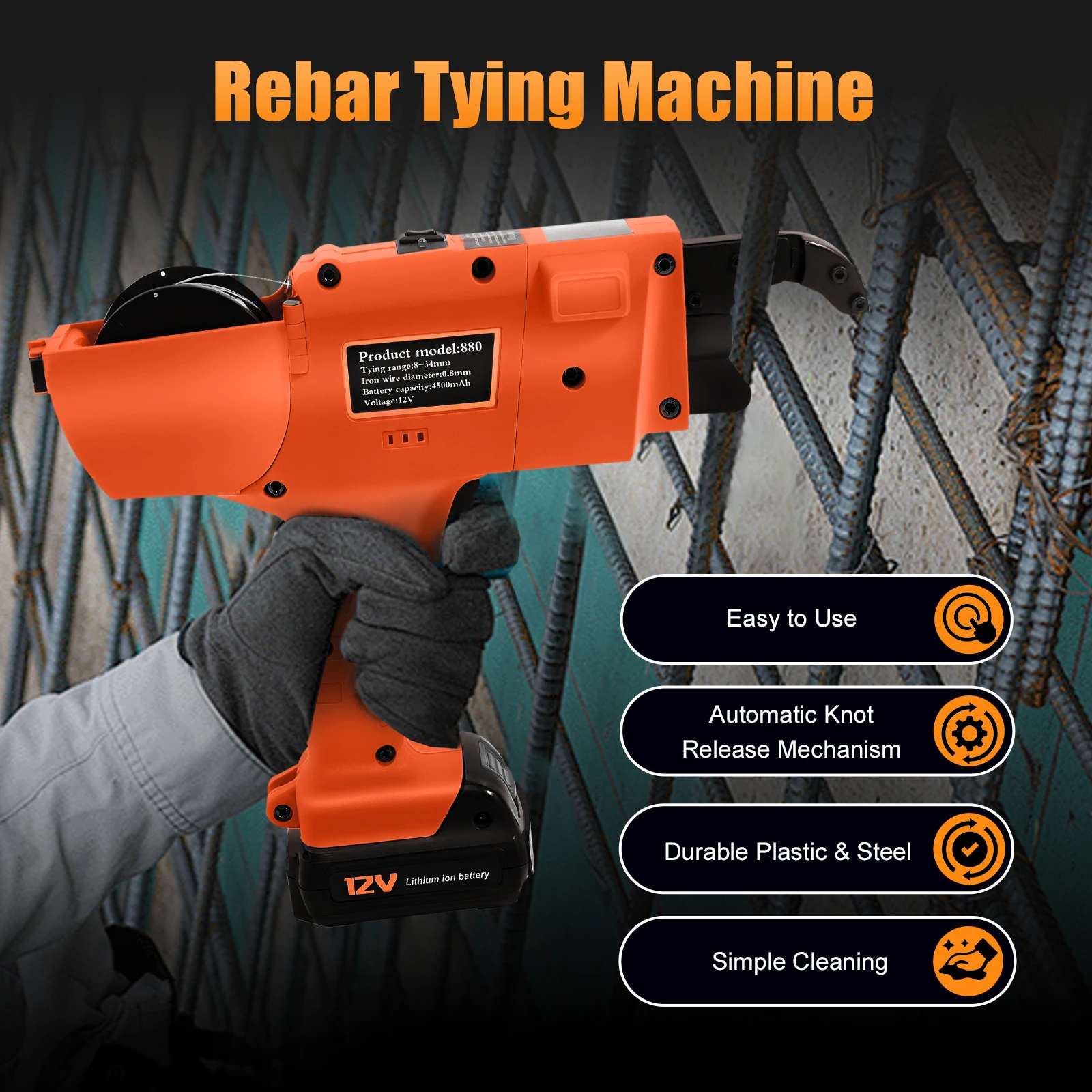 Automatic Handheld Rebar Tying Tool, 8-34mm Rebar Tying Machine, Reinforcing Steel Tying Machine
