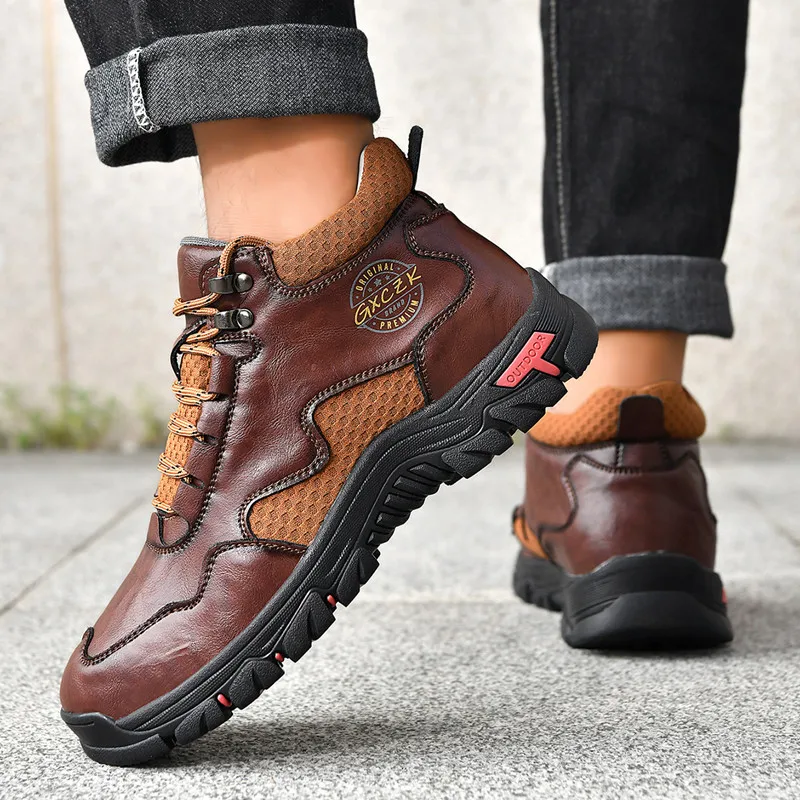 Neue Herbst Handgemachte Leder Männer Stiefel Outdoor Design Turnschuhe Mann Atmungsaktive Casual Leder Schuhe Männer Stiefeletten Herbst Plus Größe – Detail 4
