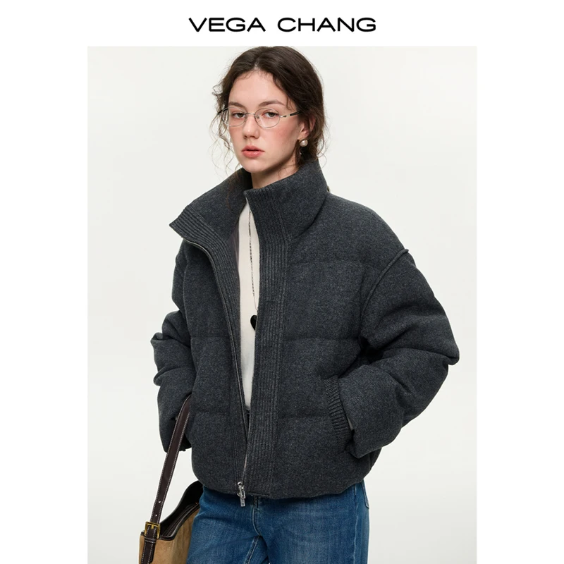 Vega Chang Nueva chaqueta de invierno a prueba de viento con cuello levantado y plumón de pato blanco para mujer