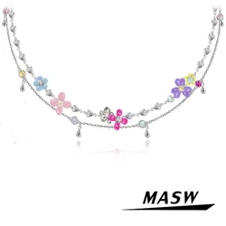 MASW Original Design Spring Summer Style Two Layers Colorful Flower Necklace For Women Girl Party Wedding Gift Fashion Jewelry