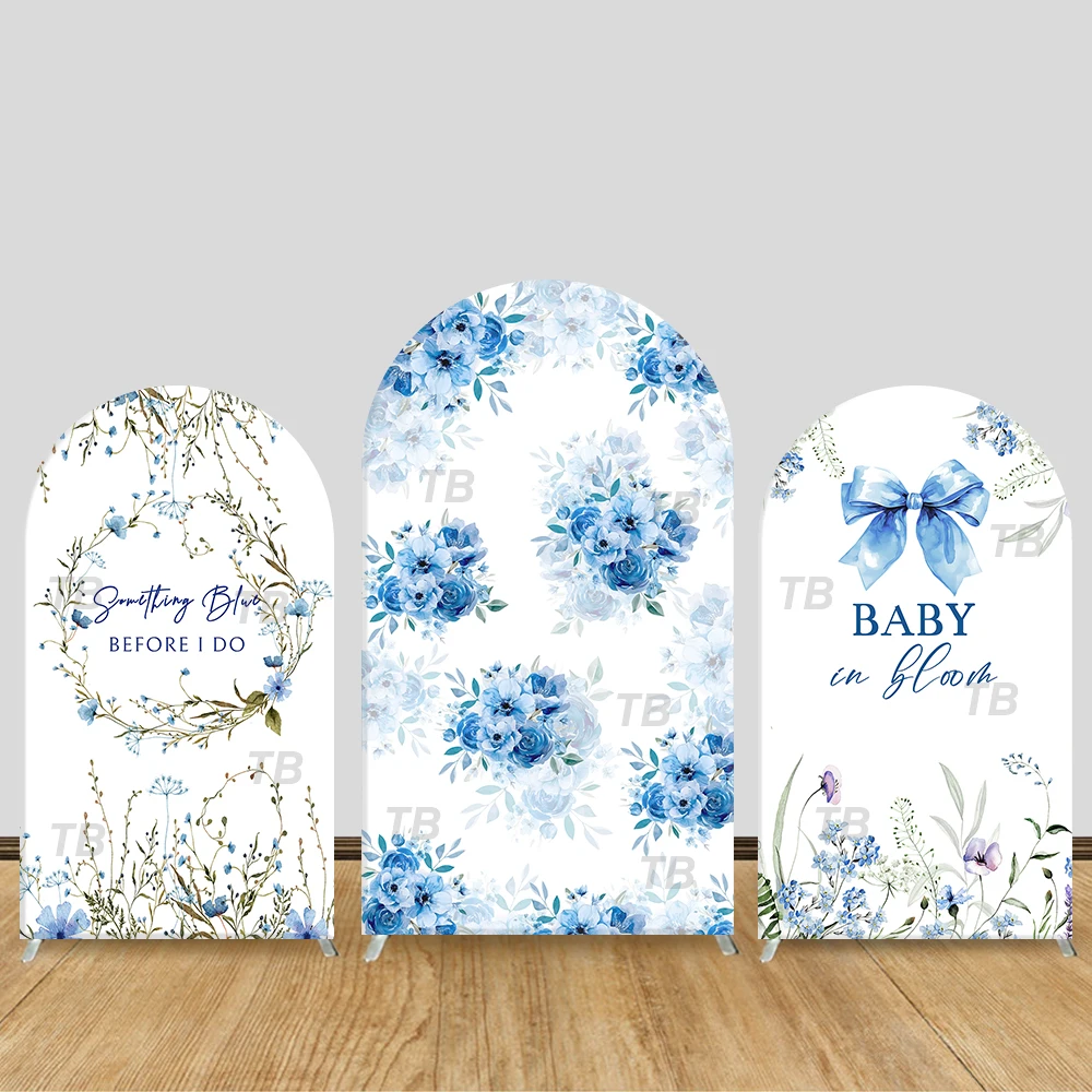 

Something Blue Watercolor Floral Arch Backdrop Cover Theme Party Decor for Baby Shower Photo Booth Background Supplies