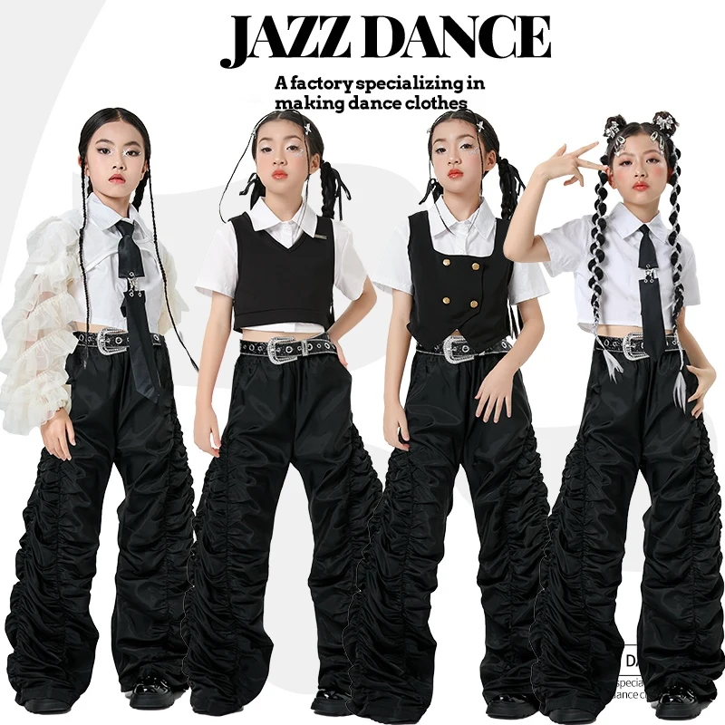 

2025 New Modern Jazz Dance Performance Costumes For Girls Group Black Kpop Outfits Hip Hop Dance Stage Rave Clothes DQS19984