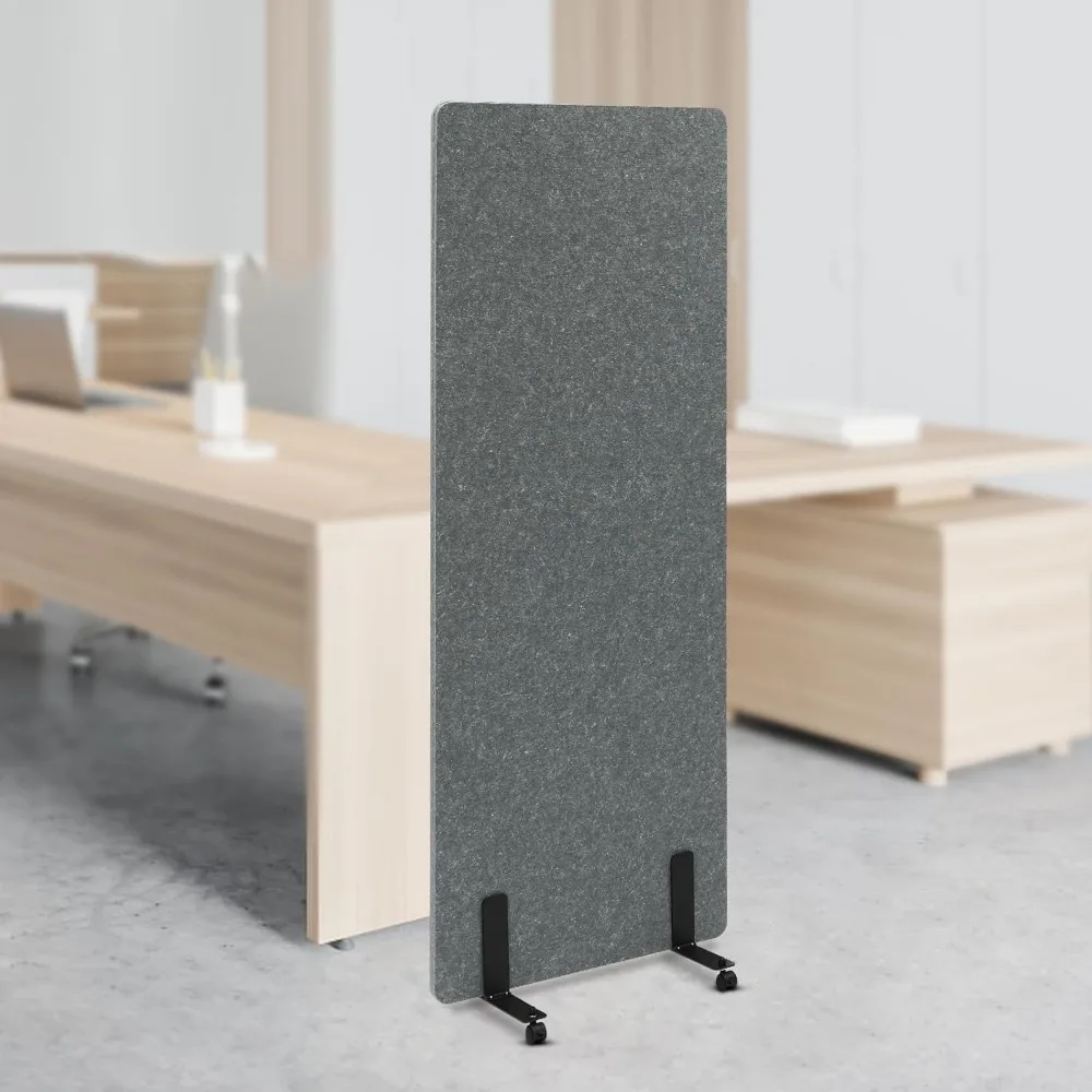 自立型 24 インチ x 66 インチ ノイズ低減音響室壁キュービクルディバイダーオフィスパーティションスタンドアロンパネル、ライトグレースタンド