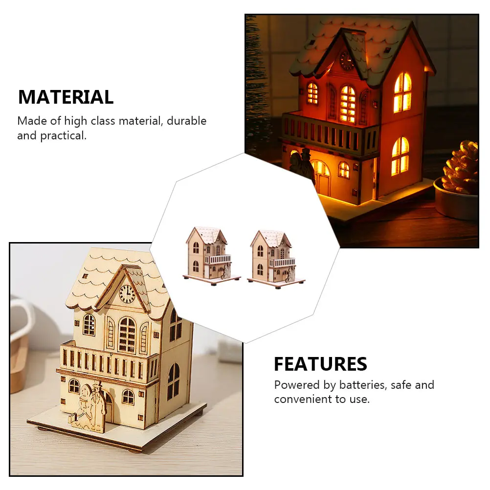 2 قطعة ديكور مضيئة عيد الميلاد منزل خشبي مذكرة مهرجان المشهد الزينة توهج المقصورة عيد الميلاد المنزل بار مطعم متجر