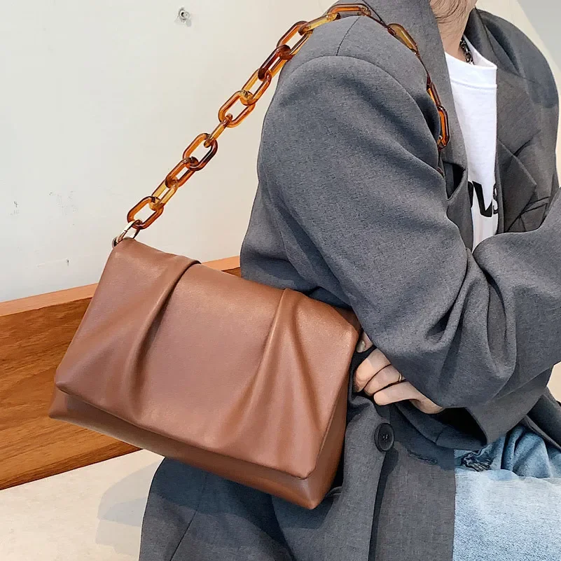 

Luxury Designer Women Crossbody Shoulder Bag Small 2025 new Pu Leather Female Acrylic Chain Handbags and Purses ladies phone bag