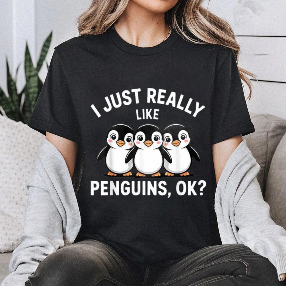 Penguin Animal Penguin Lover T Shirt Loose Women Twwa O-neck High Quality Cotton Clothes Casual Trending Fashion Tops