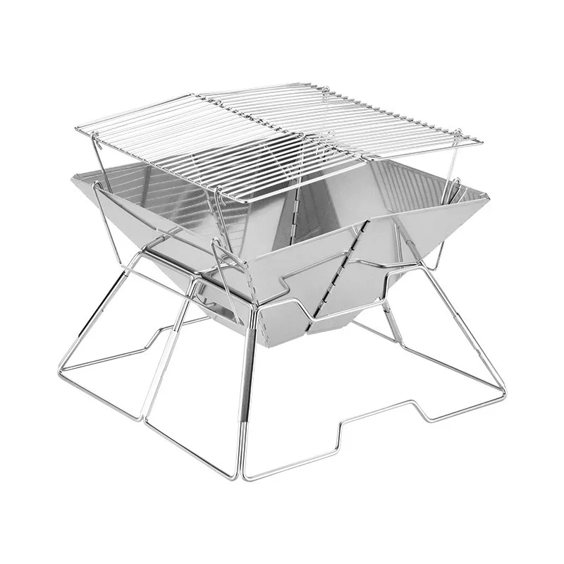 Portable Folding Charcoal BBQ Grill,Stainless Steel Campfire Grill Stand,Easy-to-Assemble Outdoor Grill for Camping,Picnic,Party