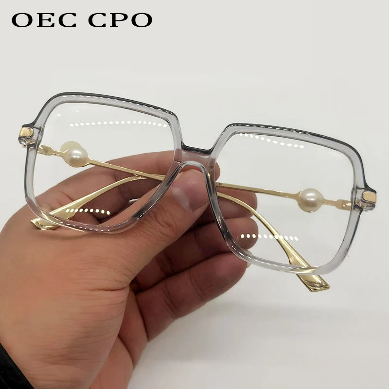 Oversize Perle Stil Quadratische Brillen Frauen Männer Anti-blaues Licht Brille Trend Große Rahmen Metall Optische Gläser Rahmen Computer