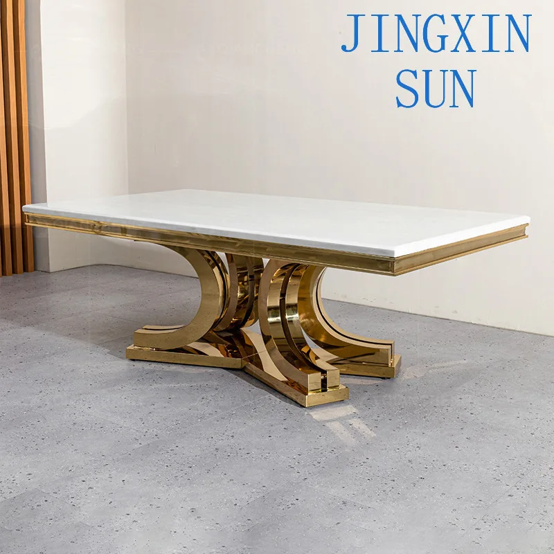 steel dining table rectangular high-end restaurant furniture 10 people eating table gold dining table and chair combination