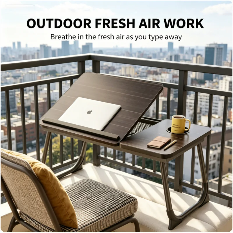 

Foldable Bed Sofa Table Portable Laptop Stand With Cup Holder Multifunctional Breakfast Bedside Tray Desk