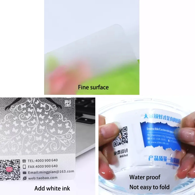200PCS 500PCS Custom Transparent Pvc Card Plastic Identity Waterproof For Business Visit Round Corners One Side Add White Ink
